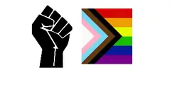 Black Power fist and Progress Pride flag, signalling an affirming space for BIPOC and 2SLGBTQIA+ clients